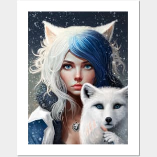 Adventure girl and arctic fox Posters and Art